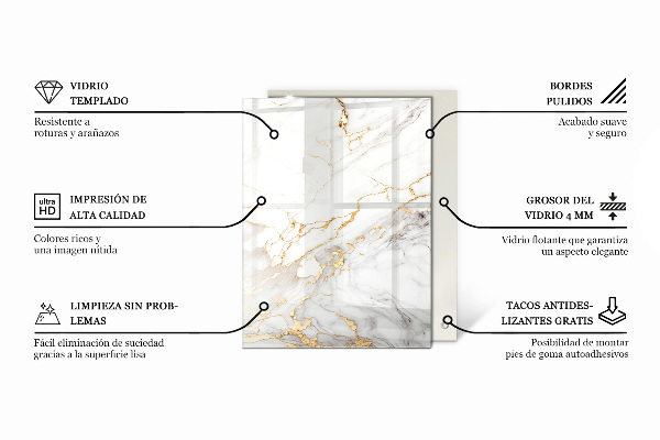 Rectangular glass table top Marble-inspired pattern