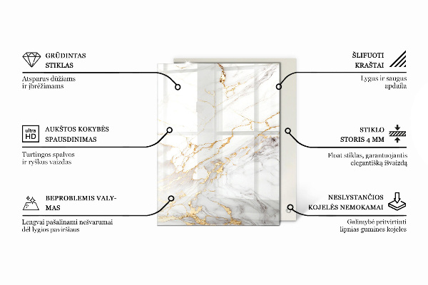Rectangular glass table top Marble-inspired pattern