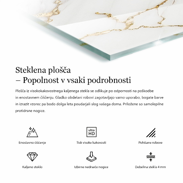 Rectangular glass table top Marble-inspired pattern