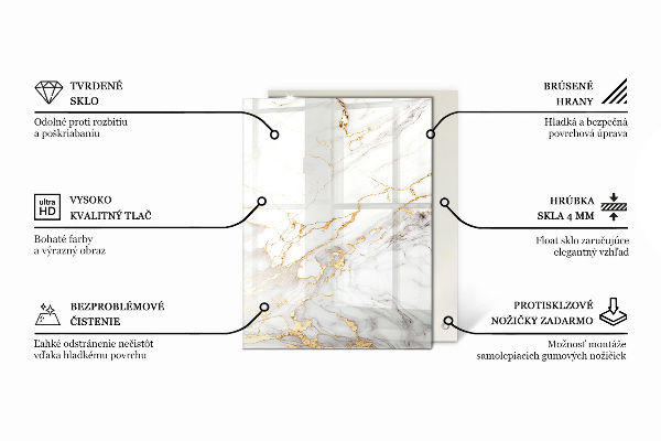 Rectangular glass table top with print Elegant marble pattern