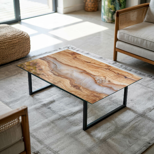 Decorative glass table top with print Natural wood and resin pattern