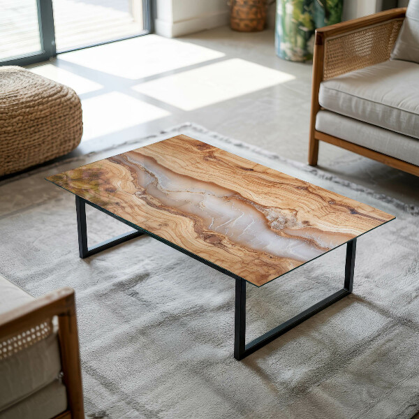 Decorative glass table top with print Natural wood and resin pattern