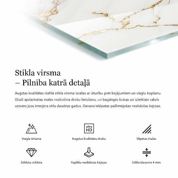 Rectangular glass table top Marble pattern with delicate veins