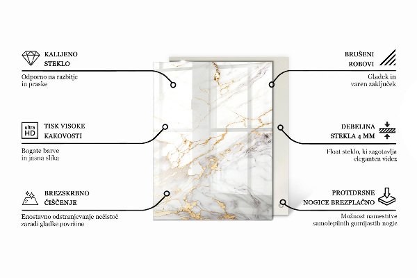 Rectangular glass table top Marble pattern with delicate veins