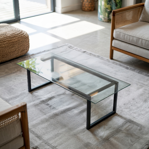 Rectangular glass table top transparent