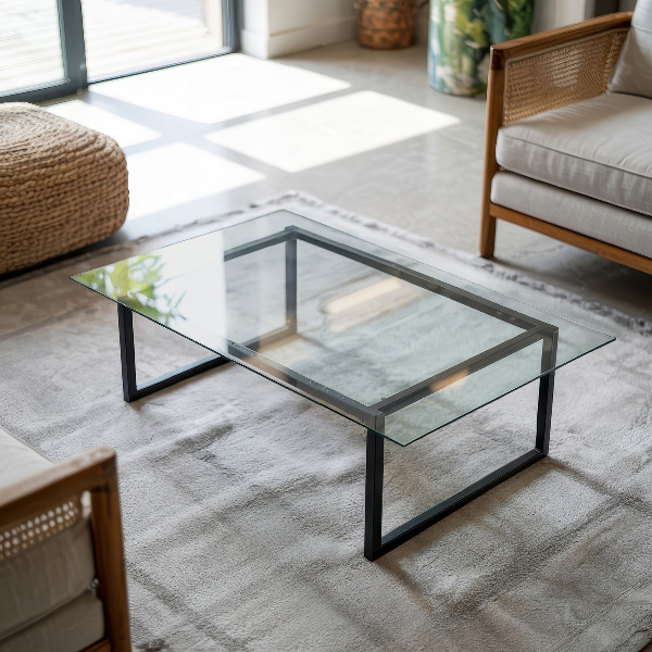 Rectangular glass table top transparent