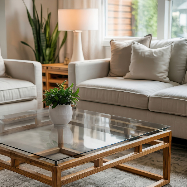 Rectangular glass table top transparent