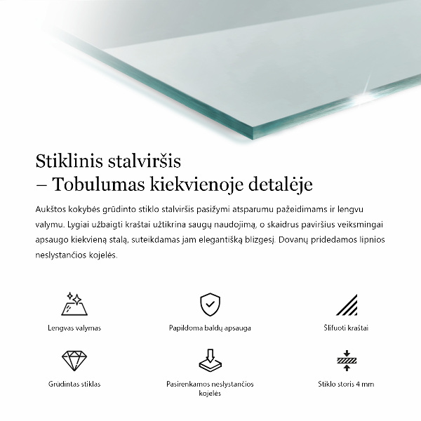 Rectangular glass table top transparent