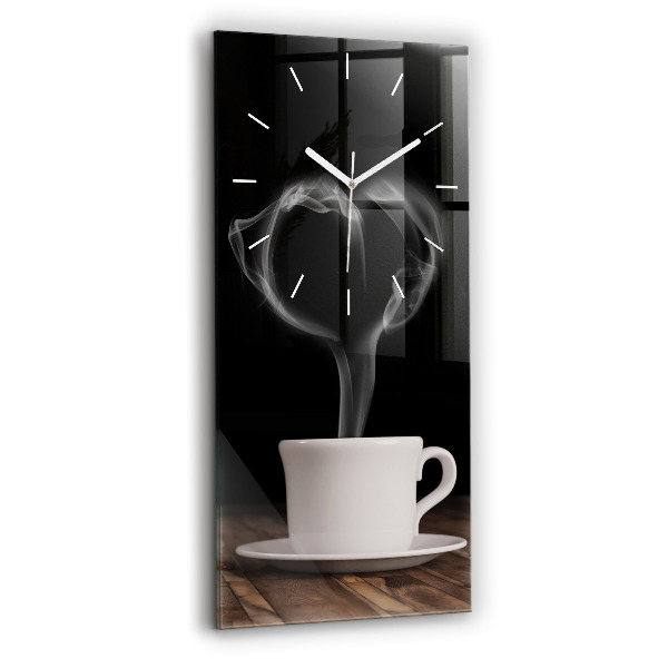 Modern vertical wall clock A cup of hot coffee