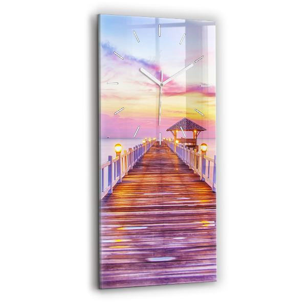 Modern vertical wall clock The bridge in the port in the evening