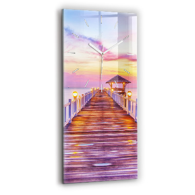 Modern vertical wall clock The bridge in the port in the evening