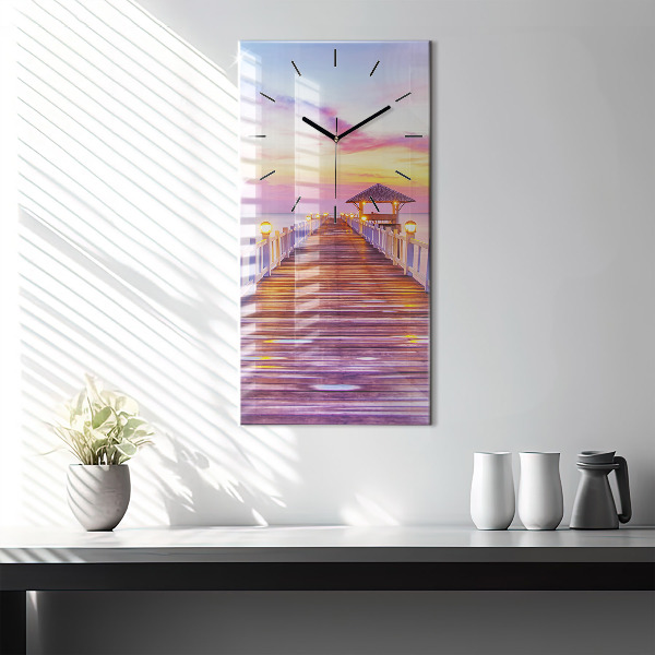 Modern vertical wall clock The bridge in the port in the evening