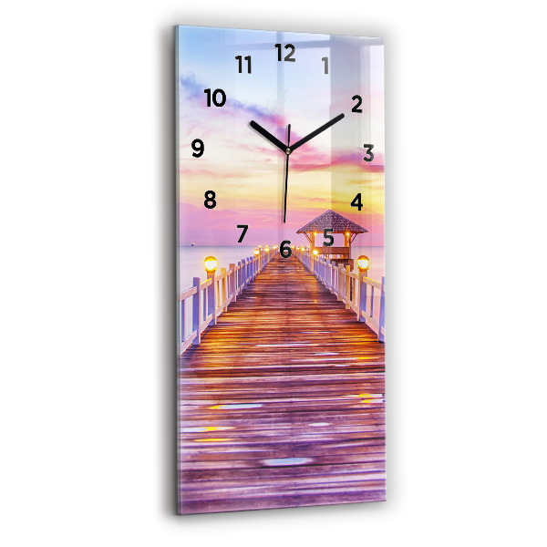 Modern vertical wall clock The bridge in the port in the evening