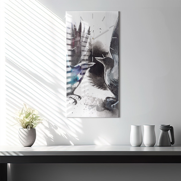 Modern vertical wall clock Painted Birds