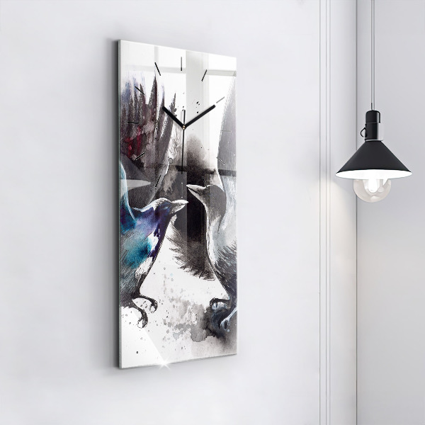 Modern vertical wall clock Painted Birds