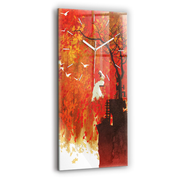 Modern vertical wall clock Bride in autumn