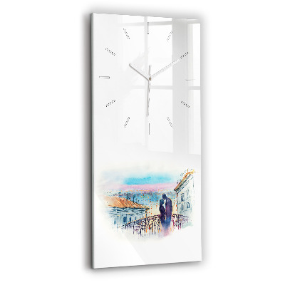 Modern vertical wall clock People in watercolor
