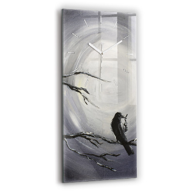 Modern vertical wall clock Raven in the moonlight