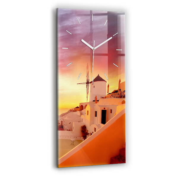 Modern vertical wall clock Old windmill in Santorini