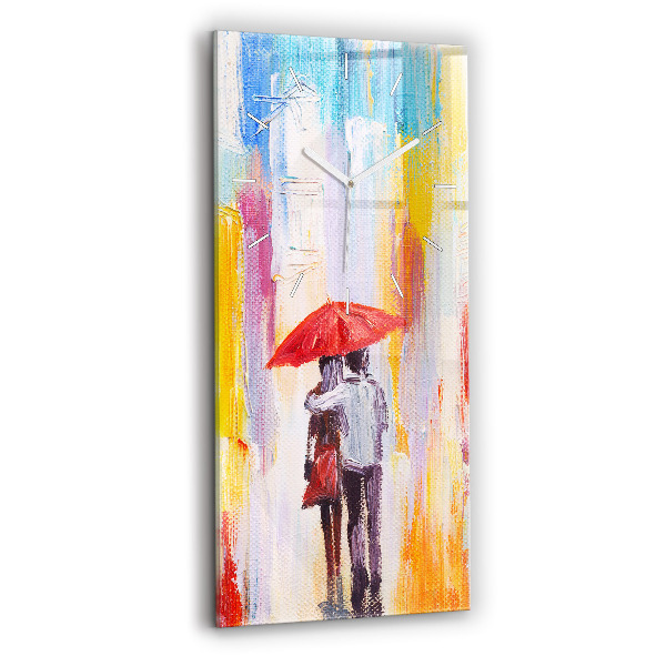 Modern vertical wall clock Couple in the rain