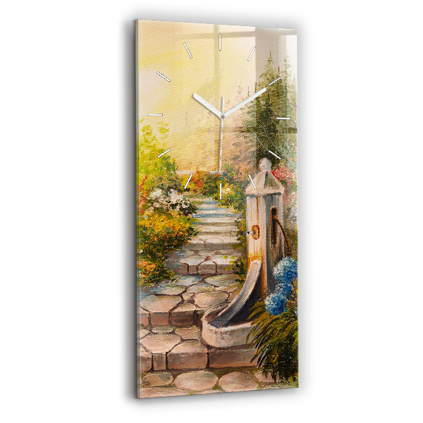 Modern vertical wall clock Oil composition in the forest