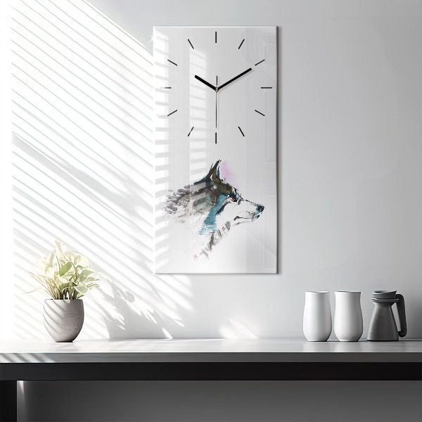 Modern vertical wall clock Painted Wolf Profile