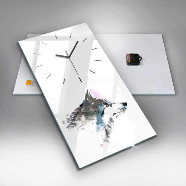 Modern vertical wall clock Painted Wolf Profile
