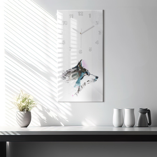 Modern vertical wall clock Painted Wolf Profile