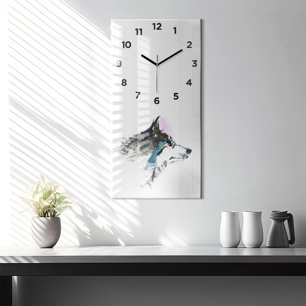 Modern vertical wall clock Painted Wolf Profile