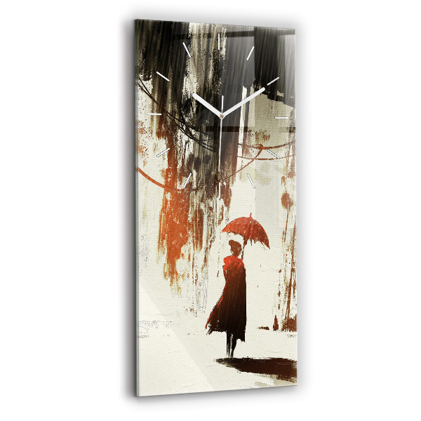 Modern vertical wall clock Woman on a rainy night