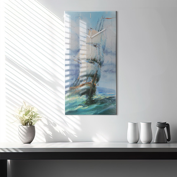 Modern vertical wall clock A ship on the water