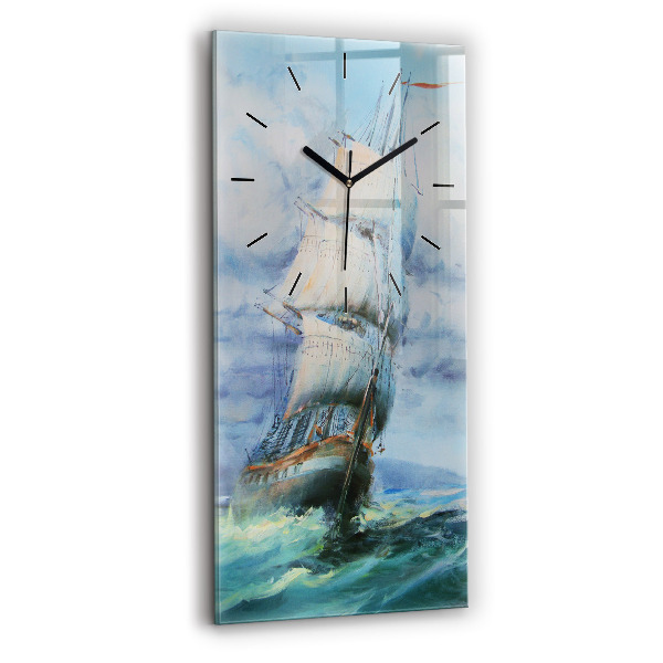 Modern vertical wall clock A ship on the water