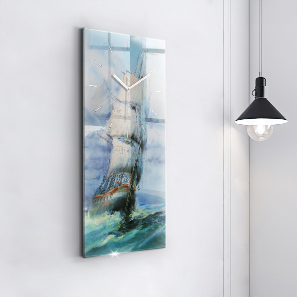 Modern vertical wall clock A ship on the water