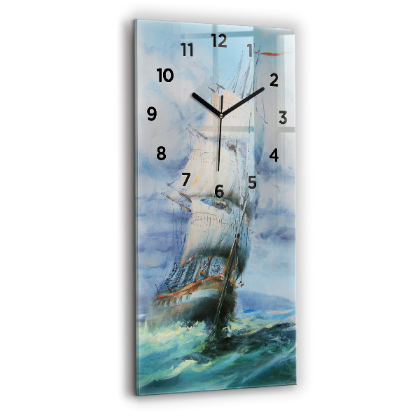 Modern vertical wall clock A ship on the water