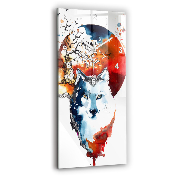 Modern vertical wall clock The Wolf and the Full Moon