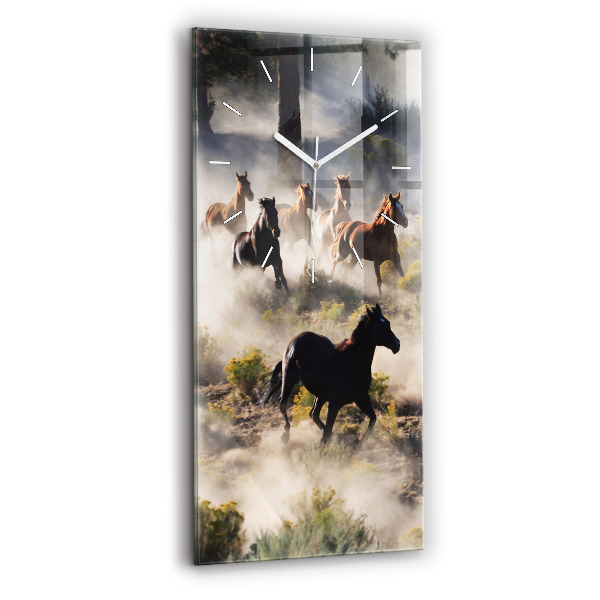 Modern vertical wall clock A herd of rushing horses