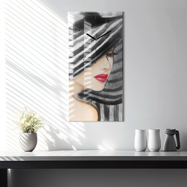 Modern vertical wall clock Woman in Black and White