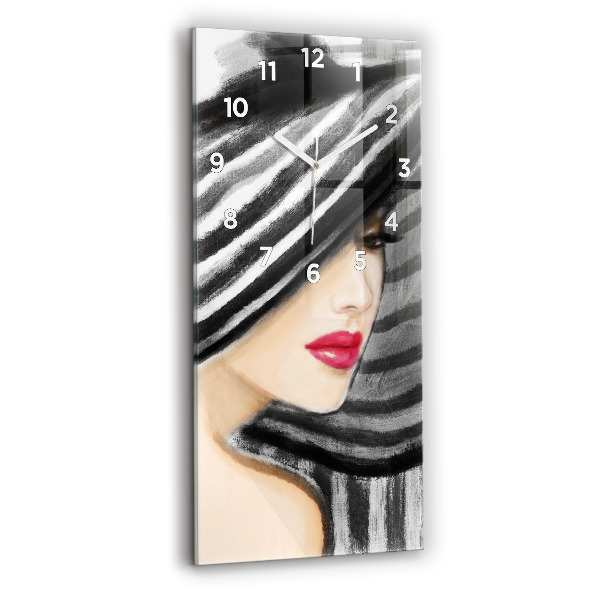 Modern vertical wall clock Woman in Black and White