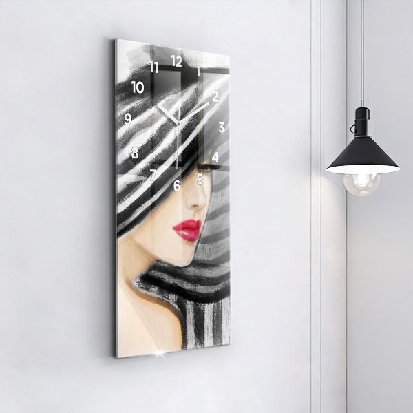 Modern vertical wall clock Woman in Black and White