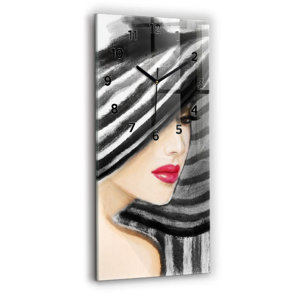Modern vertical wall clock Woman in Black and White