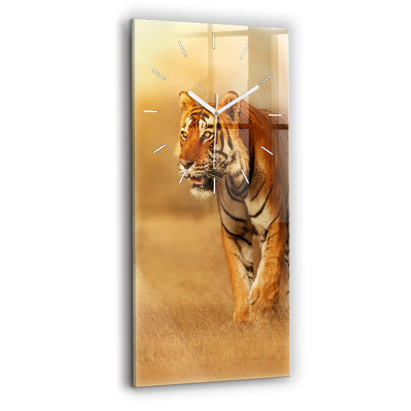 Modern vertical wall clock Hunting Tiger