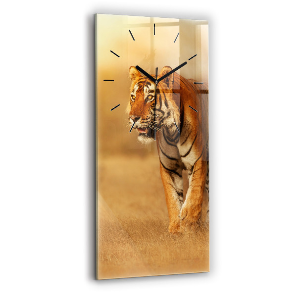 Modern vertical wall clock Hunting Tiger