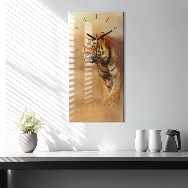 Modern vertical wall clock Hunting Tiger