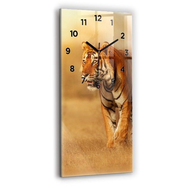 Modern vertical wall clock Hunting Tiger