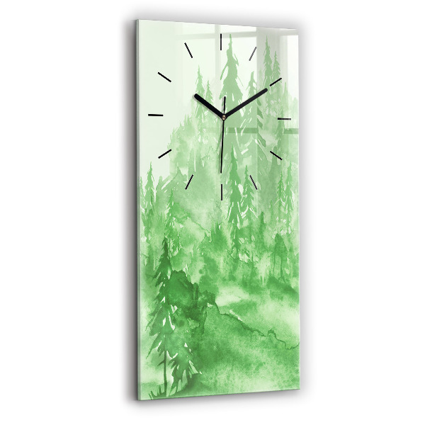 Modern vertical wall clock Painting green forest