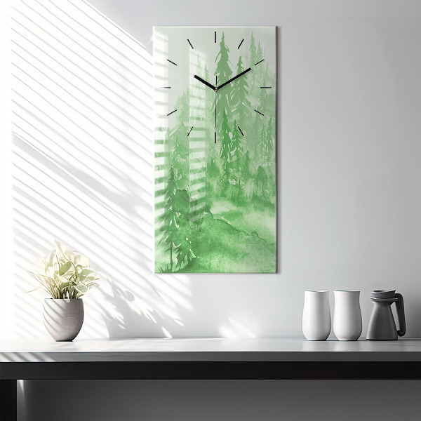 Modern vertical wall clock Painting green forest
