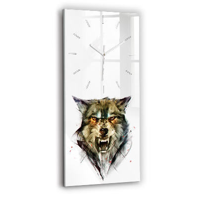 Modern vertical wall clock Drawn portrait of a wolf