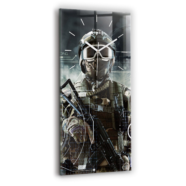Modern vertical wall clock Soldier with a gun