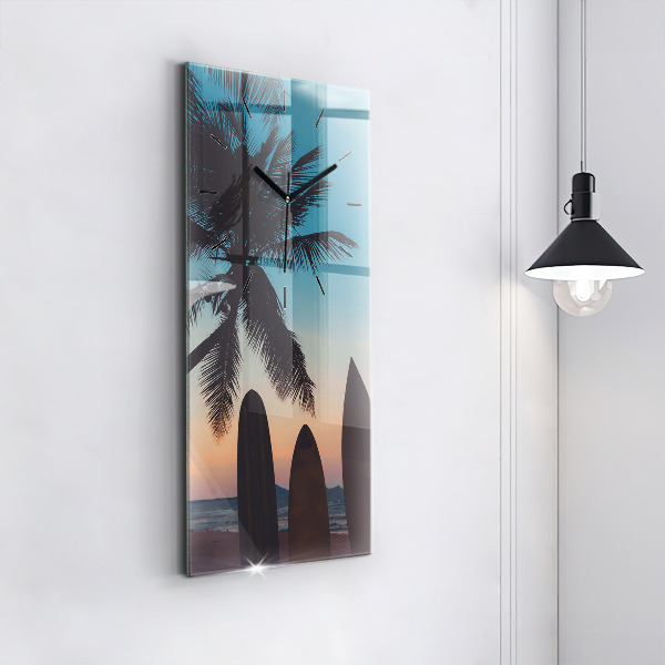 Modern vertical wall clock Surfing on the beach