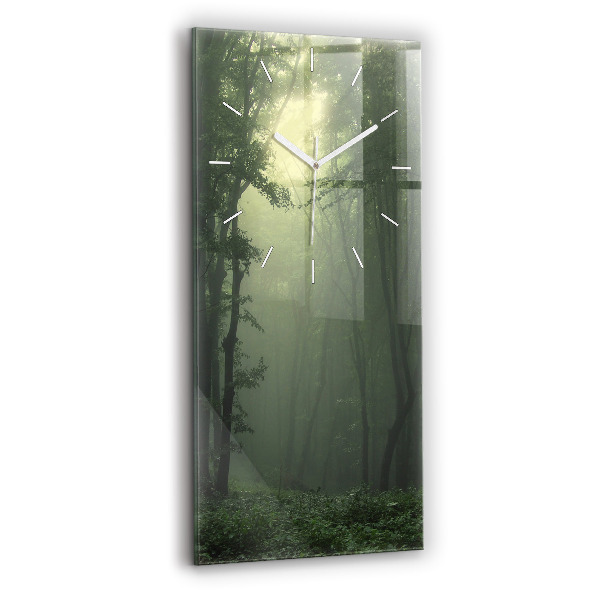 Modern vertical wall clock Misty forest in the morning
